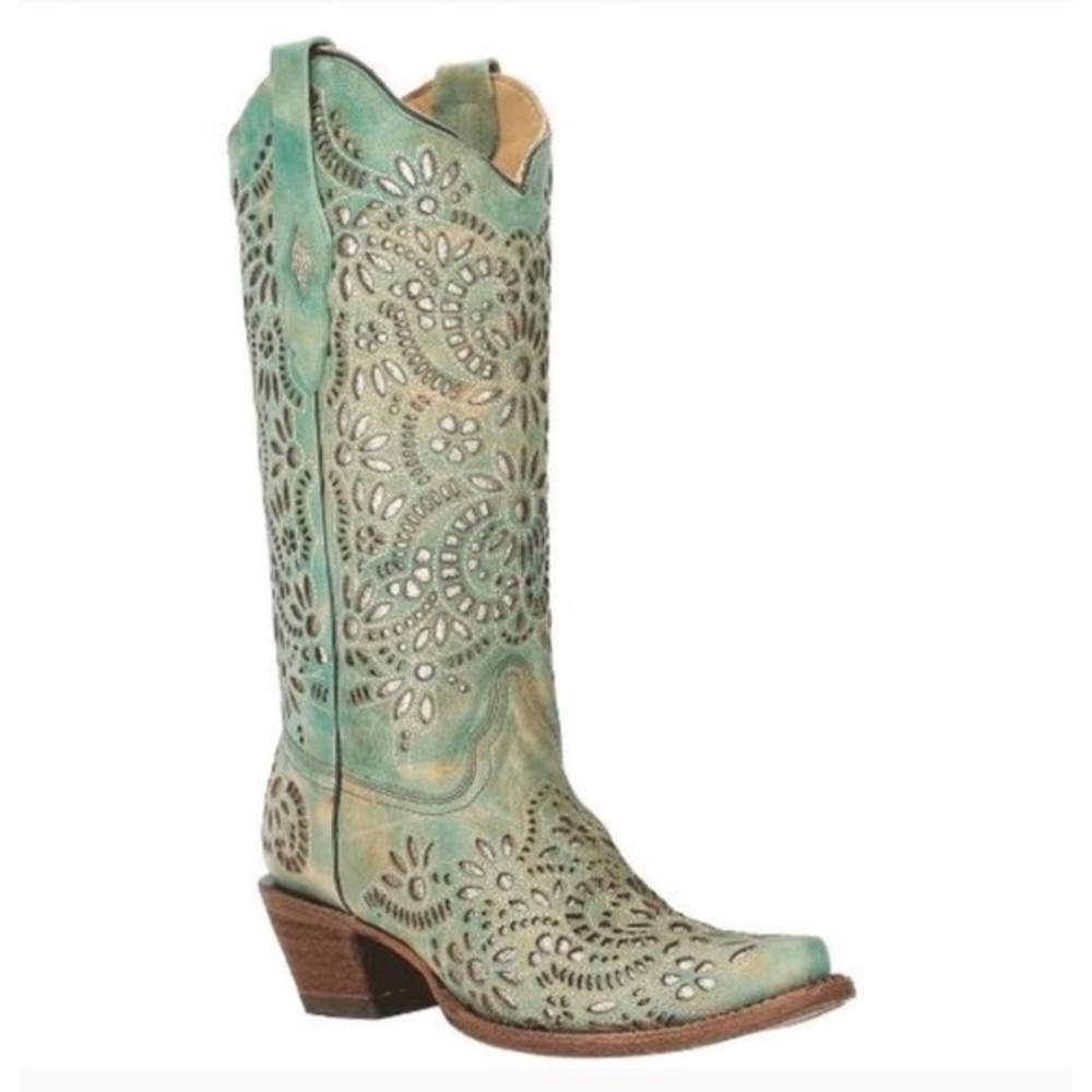 Corral Ladies Josefina Glitter Inlay Embroidery Boots size 6.5 Turquoise